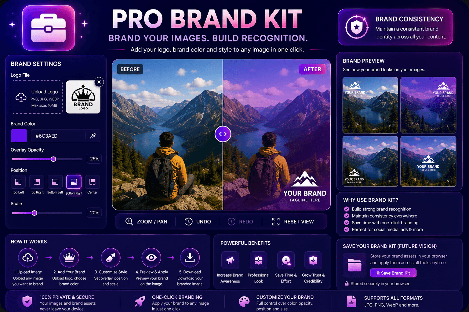 Brand kit colors and logo assets preview