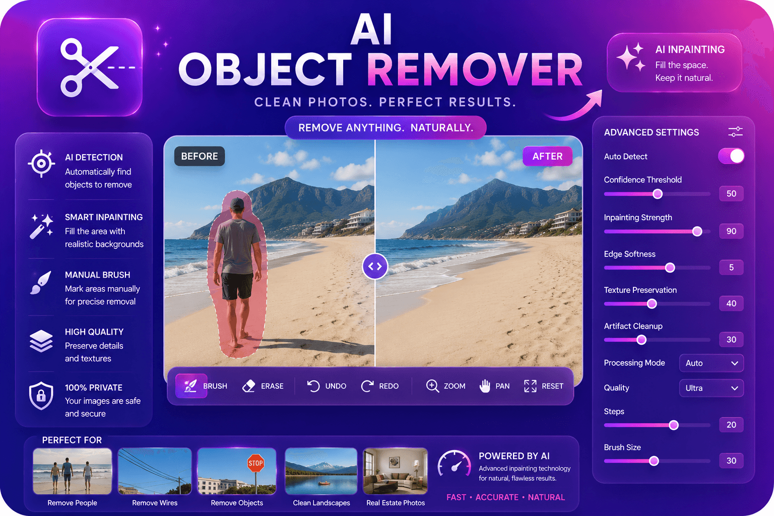 Object removal inpainting preview